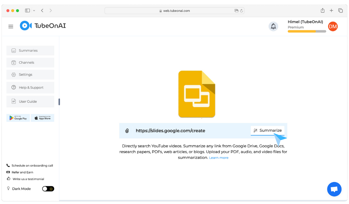 Summarize Google Slides with TubeOnAI