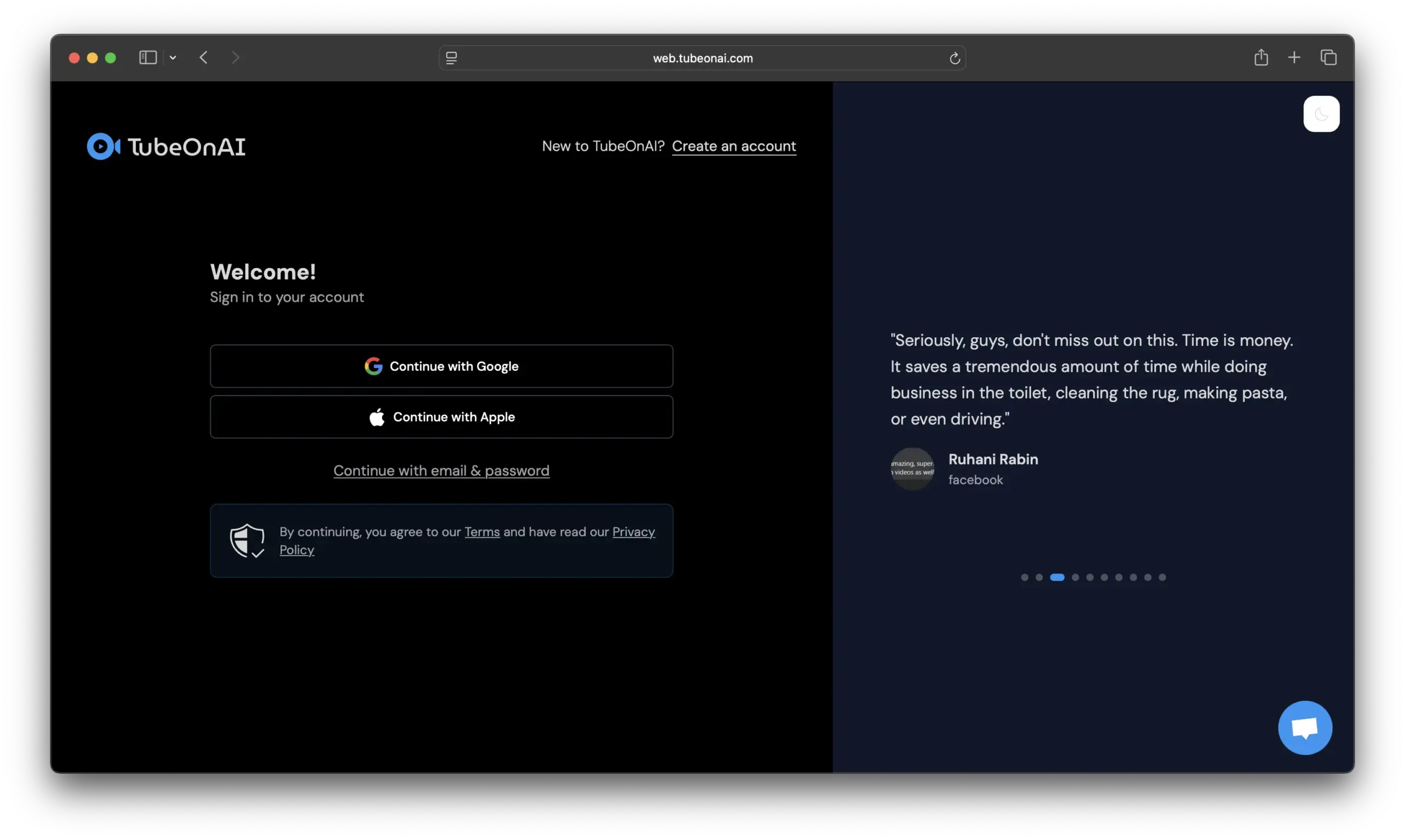 TubeOnAI login screen