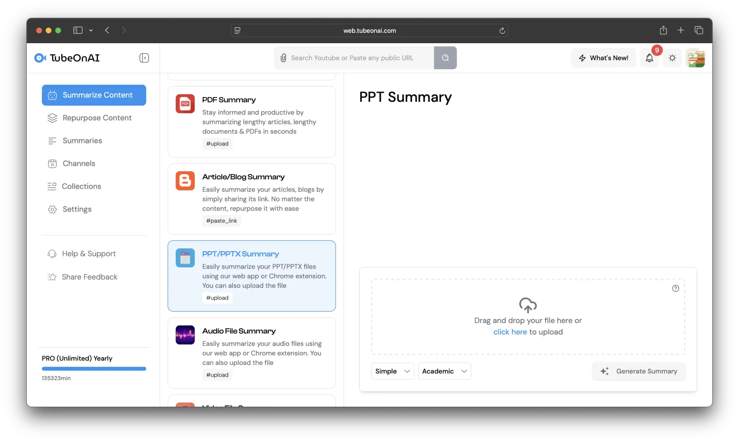 TubeOnAI Slides summary generator