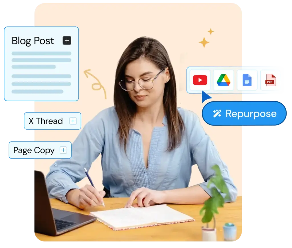 Content writer using TubeOnAI to repurpose content