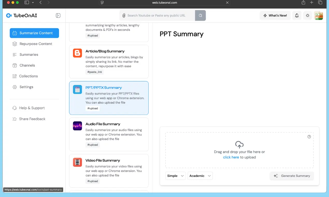 Uploading ppt files in tubeonai